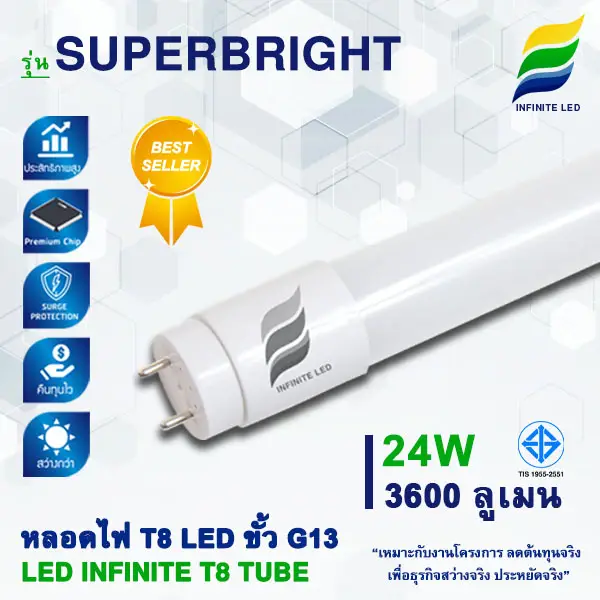 หลอดไฟ LED หลอด LED หลอด LED ยาว LED T8 หลอดนีออน LED - SUPERBRIGHT 24W 3600