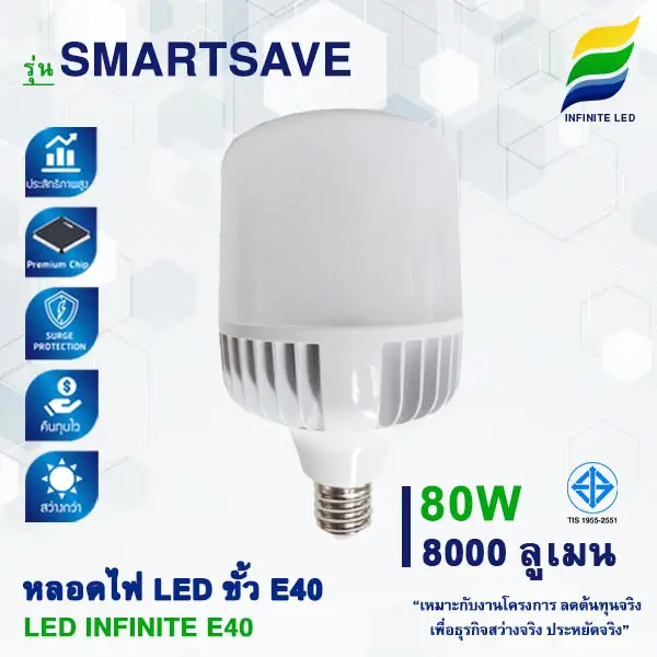 หลอดไฟ LED E40 หลอด LED LAMP E40 หลอด E40 - SMARTSAVE 80W 8000lm