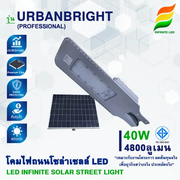 โคมไฟถนนโซล่าเซลล์ LED รุ่น URBANBRIGHT (Professional) 40W
