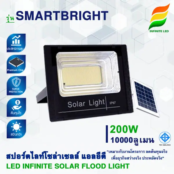 โคมไฟฟลัดไลท์โซล่าเซลล์ LED รุ่น SMARTBRIGHT 200W